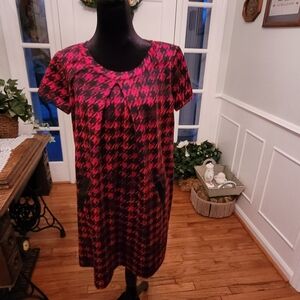 Red/Black Houndstooth Knit Dress Enfocus 8 Retro Twee Party Holiday